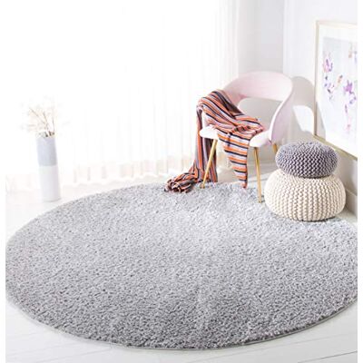 Safavieh Zottelig Teppich für Wohnzimmer, Esszimmer, Schlafzimmer August Shag Collection, Kurzer Flor, Silber, 200 X 200 cm Safavieh Zottelig Teppich für Wohnzimmer, Esszimmer, Schlafzimmer August Shag Collection, Kurzer Flor, Silber, 200 X 200 cm
