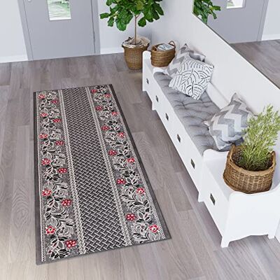 TAPISO Dream Läufer Teppich Flur Brücke Modern Blumen Floral Streifen Abstrakt Muster in Grau Creme Rot Korridor Wohnzimmer ÖKOTEX 70 x 470 cm TAPISO Dream Läufer Teppich Flur Brücke Modern Blumen Floral Streifen Abstrakt Muster in Grau Creme Rot Korridor Wohnzimmer ÖKOTEX 70 x 470 cm