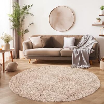 SIMPEX Shaggy Hochflor Teppich, 80 cm Rund, Beige, weich, flauschig, modern, einfarbig, Für Eingangsbereich oder kleine Nischen, für Wohnzimmer Schlafzimmer Flur SIMPEX Shaggy Hochflor Teppich, 80 cm Rund, Beige, weich, flauschig, modern, einfarbig, Für Eingangsbereich oder kleine Nischen, für Wohnzimmer Schlafzimmer Flur
