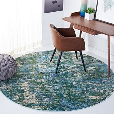 Safavieh Zeitgenössische Teppich für Wohnzimmer, Esszimmer, Schlafzimmer Madison Collection, Kurzer Flor, Grün und Türkis, 201 X 201 cm Safavieh Zeitgenössische Teppich für Wohnzimmer, Esszimmer, Schlafzimmer Madison Collection, Kurzer Flor, Grün und Türkis, 201 X 201 cm