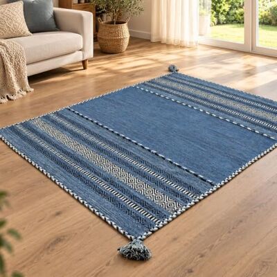 Steffensmeier Handwebteppich Muriani Baumwolle Wohnzimmer Blau, handgewebt, Größe: 170x230 cm Steffensmeier Handwebteppich Muriani Baumwolle Wohnzimmer Blau, handgewebt, Größe: 170x230 cm