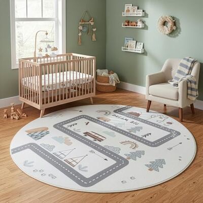 Carpetsale24 Kinderteppich Straße Spielteppich rund 160 cm für Kinderzimmer in Creme mit Fahrzeug und Natur Motiv ideal als Spielunterlage Carpetsale24 Kinderteppich Straße Spielteppich rund 160 cm für Kinderzimmer in Creme mit Fahrzeug und Natur Motiv ideal als Spielunterlage