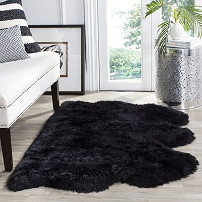 Safavieh Tierdruck Teppich für Wohnzimmer, Esszimmer, Schlafzimmer Fur Collection, Hoher Flor, Mitternachtsschwarz, 91 X 152 cm Safavieh Tierdruck Teppich für Wohnzimmer, Esszimmer, Schlafzimmer Fur Collection, Hoher Flor, Mitternachtsschwarz, 91 X 152 cm