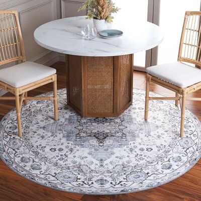 Safavieh Traditionell Teppich für Rug Ideal für stark frequentierte Bereiche Maschinenwaschbar und rutschfest Arizona Collection, Kurzer Flor, in Elfenbein und Blau, 244 x 244 cm Safavieh Traditionell Teppich für Rug Ideal für stark frequentierte Bereiche Maschinenwaschbar und rutschfest Arizona Collection, Kurzer Flor, in Elfenbein und Blau, 244 x 244 cm