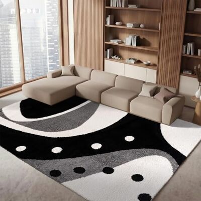 Safavieh Zottelig Teppich für Wohnzimmer, Esszimmer, Schlafzimmer Florida Shag Collection, Hoher Flor, Schwarz und Elfenbein, 160 X 229 cm Safavieh Zottelig Teppich für Wohnzimmer, Esszimmer, Schlafzimmer Florida Shag Collection, Hoher Flor, Schwarz und Elfenbein, 160 X 229 cm