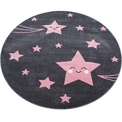 Carpetsale24 Runder Kinderteppich Fröhliche Sterne Ø160 cm – Großer Teppich in Rosa – Hautsympathisch & Kindlich Carpetsale24 Runder Kinderteppich Fröhliche Sterne Ø160 cm – Großer Teppich in Rosa – Hautsympathisch & Kindlich