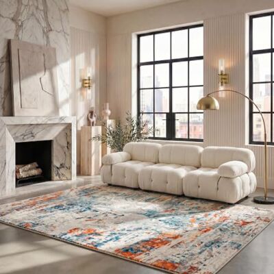 Safavieh Zeitgenössische Teppich für Wohnzimmer, Esszimmer, Schlafzimmer Madison Collection, Kurzer Flor, Creme und Orange, 240 x 300 cm Safavieh Zeitgenössische Teppich für Wohnzimmer, Esszimmer, Schlafzimmer Madison Collection, Kurzer Flor, Creme und Orange, 240 x 300 cm