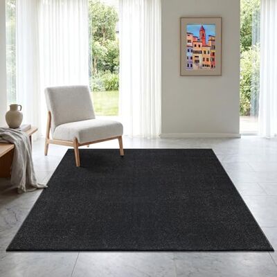 Sanat Uni Teppich - 200x290 cm - Schwarz - Robust, Maschinell Gewebt Sanat Uni Teppich - 200x290 cm - Schwarz - Robust, Maschinell Gewebt