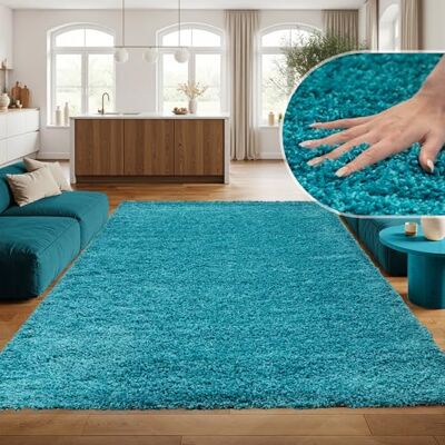 SIMPEX Shaggy Hochflor Teppich, 300x400 cm, Türkis, weich, flauschig, modern, einfarbig, Für sehr große Räume, für Wohnzimmer Schlafzimmer Flur SIMPEX Shaggy Hochflor Teppich, 300x400 cm, Türkis, weich, flauschig, modern, einfarbig, Für sehr große Räume, für Wohnzimmer Schlafzimmer Flur