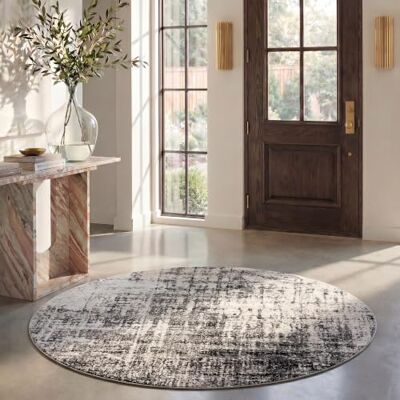 Safavieh Modern Teppich für Wohnzimmer, Esszimmer, Schlafzimmer Adirondack Collection, Kurzer Flor, Silber und Schwarz, 122 X 122 cm Safavieh Modern Teppich für Wohnzimmer, Esszimmer, Schlafzimmer Adirondack Collection, Kurzer Flor, Silber und Schwarz, 122 X 122 cm