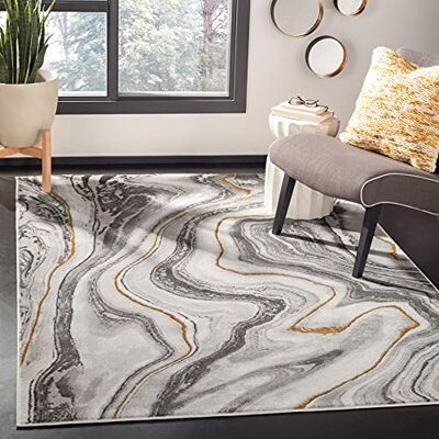 Safavieh Zeitgenössische Teppich für Wohnzimmer, Esszimmer, Schlafzimmer Craft Collection, Kurzer Flor, Grau und Gold, 79 X 152 cm Safavieh Zeitgenössische Teppich für Wohnzimmer, Esszimmer, Schlafzimmer Craft Collection, Kurzer Flor, Grau und Gold, 79 X 152 cm