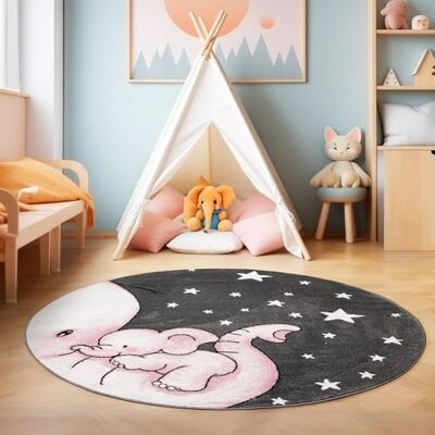 SIMPEX Runder Kinderteppich Elefantenmotiv Ø160 cm Großer Teppich in Rosa Kuschelig, Allergikerfreundlich & Kindlich SIMPEX Runder Kinderteppich Elefantenmotiv Ø160 cm Großer Teppich in Rosa Kuschelig, Allergikerfreundlich & Kindlich