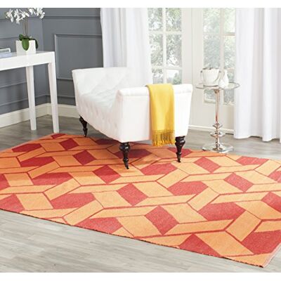 Safavieh Geometrisch Teppich für Wohnzimmer, Esszimmer, Schlafzimmer Recycled Plastic Collection, Kurzer Flor, Blut und Orange, 152 X 244 cm Safavieh Geometrisch Teppich für Wohnzimmer, Esszimmer, Schlafzimmer Recycled Plastic Collection, Kurzer Flor, Blut und Orange, 152 X 244 cm