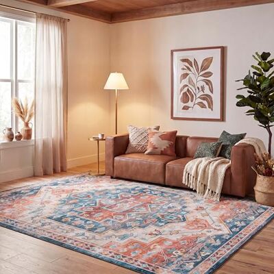 Safavieh Traditionell Teppich für Rug Ideal für stark frequentierte Bereiche Maschinenwaschbar und rutschfest Tucson Collection, Kurzer Flor, in Königsblau Und Rost, 244 X 305 cm Safavieh Traditionell Teppich für Rug Ideal für stark frequentierte Bereiche Maschinenwaschbar und rutschfest Tucson Collection, Kurzer Flor, in Königsblau Und Rost, 244 X 305 cm