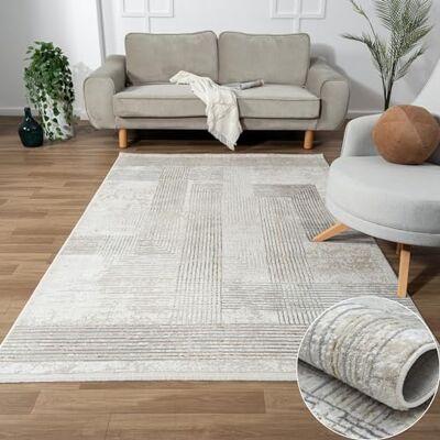MY-RUG Teppich Kiana rechteckig Creme 150 x 80 cm Läufer meliert für den Flur und Eingang, Schlafzimmerteppich hell kurzflor, Küchenteppich in Beige Grau für Deinen Boho Stil MY-RUG Teppich Kiana rechteckig Creme 150 x 80 cm Läufer meliert für den Flur und Eingang, Schlafzimmerteppich hell kurzflor, Küchenteppich in Beige Grau für Deinen Boho Stil