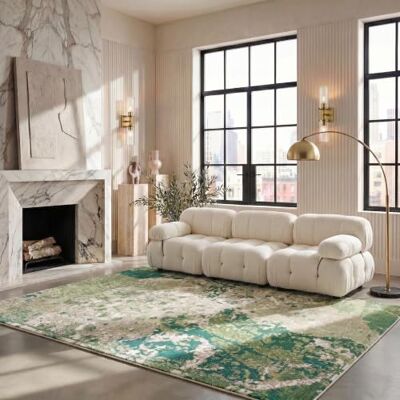 Safavieh Zeitgenössische Teppich für Wohnzimmer, Esszimmer, Schlafzimmer Madison Collection, Kurzer Flor, Grün und Elfenbein, 244 X 305 cm Safavieh Zeitgenössische Teppich für Wohnzimmer, Esszimmer, Schlafzimmer Madison Collection, Kurzer Flor, Grün und Elfenbein, 244 X 305 cm