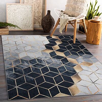 ANDRE 1171 Geometrischer Anti-Rutsch-Teppich - Schwarz / Gold ANDRE 1171 Geometrischer Anti-Rutsch-Teppich - Schwarz / Gold