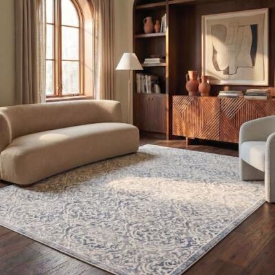 SAFAVIEH Traditionell Teppich für Wohnzimmer, Esszimmer, Schlafzimmer Brentwood Collection, Kurzer Flor, Silber und Elfenbein, 183 X 274 cm SAFAVIEH Traditionell Teppich für Wohnzimmer, Esszimmer, Schlafzimmer Brentwood Collection, Kurzer Flor, Silber und Elfenbein, 183 X 274 cm