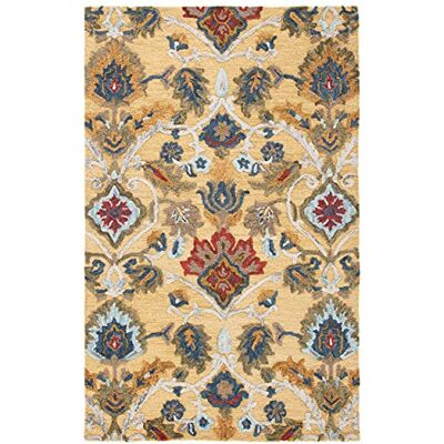 Safavieh Zeitgenössische Teppich für Wohnzimmer, Esszimmer, Schlafzimmer Blossum Collection, Kurzer Flor, Gold und Mehrfarbig, 69 X 122 cm Safavieh Zeitgenössische Teppich für Wohnzimmer, Esszimmer, Schlafzimmer Blossum Collection, Kurzer Flor, Gold und Mehrfarbig, 69 X 122 cm