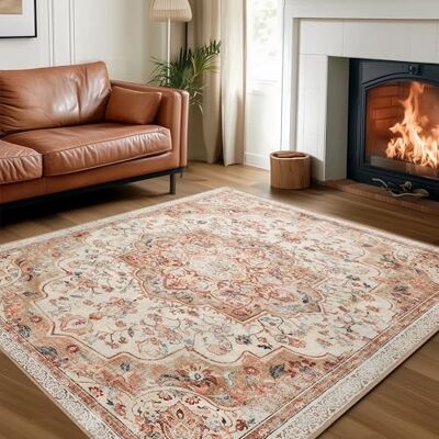 SONGMICS HOME Vintage Teppich, 200 x 290 cm, Wohnzimmerteppich, Schlafzimmerteppich, Waschbarerteppich, Rutschfester Teppich, für Küche, Flur, Esszimmer, cappuccinobeige TAR310L01 SONGMICS HOME Vintage Teppich, 200 x 290 cm, Wohnzimmerteppich, Schlafzimmerteppich, Waschbarerteppich, Rutschfester Teppich, für Küche, Flur, Esszimmer, cappuccinobeige TAR310L01