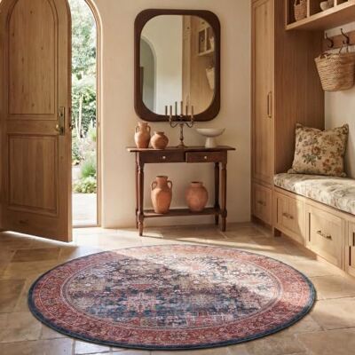 Safavieh Traditionell Teppich für Rug Ideal für stark frequentierte Bereiche Maschinenwaschbar und rutschfest Tucson Collection, Kurzer Flor, in Marine und Rost, 183 X 183 cm Safavieh Traditionell Teppich für Rug Ideal für stark frequentierte Bereiche Maschinenwaschbar und rutschfest Tucson Collection, Kurzer Flor, in Marine und Rost, 183 X 183 cm