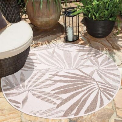 carpet city Outdoor Teppich Wetterfest 160 cm Rund Creme-Beige Wendeteppich, Beidseitiges Florales Muster Balkonteppich Wasserfest Outdoor Terrassenteppich carpet city Outdoor Teppich Wetterfest 160 cm Rund Creme-Beige Wendeteppich, Beidseitiges Florales Muster Balkonteppich Wasserfest Outdoor Terrassenteppich