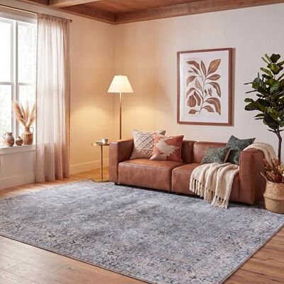 Safavieh Traditionell Teppich für Rug Ideal für stark frequentierte Bereiche Maschinenwaschbar und rutschfest Tucson Collection, Kurzer Flor, in Blau und Beige, 244 X 305 cm Safavieh Traditionell Teppich für Rug Ideal für stark frequentierte Bereiche Maschinenwaschbar und rutschfest Tucson Collection, Kurzer Flor, in Blau und Beige, 244 X 305 cm