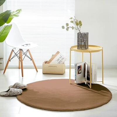 Teppich Wölkchen Kunst-Fell-Teppich Kurzflor Flauschiger Wohnzimmer-Teppich, als Schlafzimmer Deko oder Kinderzimmer rutschfest und waschbar in Waschmaschine Braun Rund 120cm Teppich Wölkchen Kunst-Fell-Teppich Kurzflor Flauschiger Wohnzimmer-Teppich, als Schlafzimmer Deko oder Kinderzimmer rutschfest und waschbar in Waschmaschine Braun Rund 120cm