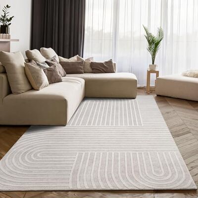 Paco Home - Alfombra Sala De Estar Dormitorio Pelo Corto Escandinavo Motivo Arcoíris Boho Crema 160x220 cm - Rug Paco Home - Alfombra Sala De Estar Dormitorio Pelo Corto Escandinavo Motivo Arcoíris Boho Crema 160x220 cm - Rug