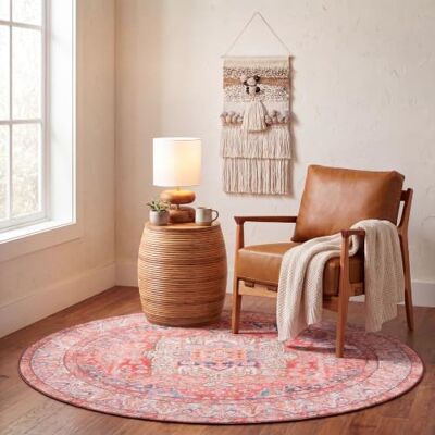 Safavieh Traditionell Teppich für Rug Ideal für stark frequentierte Bereiche Maschinenwaschbar und rutschfest Tucson Collection, Kurzer Flor, in Rose und Creme, 183 X 183 cm Safavieh Traditionell Teppich für Rug Ideal für stark frequentierte Bereiche Maschinenwaschbar und rutschfest Tucson Collection, Kurzer Flor, in Rose und Creme, 183 X 183 cm