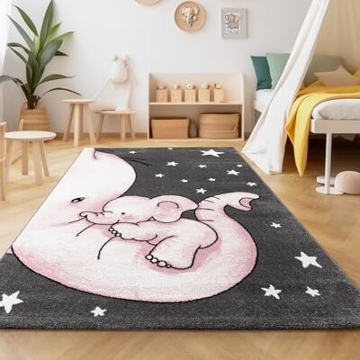 SIMPEX Kinderteppich Niedlicher Elefant Rosa 140x200 cm Großer Teppich fürs Kinderzimmer Kuschelig & Kindgerechtes Design SIMPEX Kinderteppich Niedlicher Elefant Rosa 140x200 cm Großer Teppich fürs Kinderzimmer Kuschelig & Kindgerechtes Design