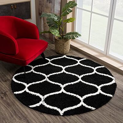 SANAT Madrid Shaggy Teppich Rund Hochflor Teppiche für Wohnzimmer, Schlafzimmer, Küche Schwarz, Größe: 150 cm SANAT Madrid Shaggy Teppich Rund Hochflor Teppiche für Wohnzimmer, Schlafzimmer, Küche Schwarz, Größe: 150 cm