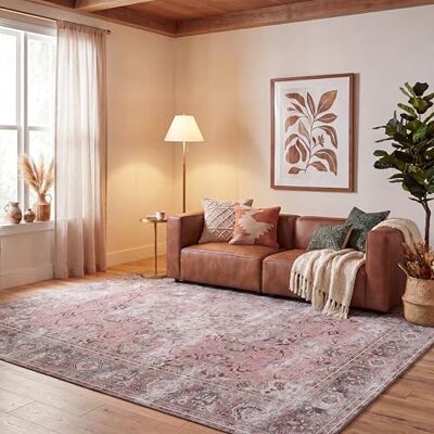 Safavieh Traditionell Teppich für Rug Ideal für stark frequentierte Bereiche Maschinenwaschbar und rutschfest Tucson Collection, Kurzer Flor, in Rosa und Beige, 244 X 305 cm Safavieh Traditionell Teppich für Rug Ideal für stark frequentierte Bereiche Maschinenwaschbar und rutschfest Tucson Collection, Kurzer Flor, in Rosa und Beige, 244 X 305 cm
