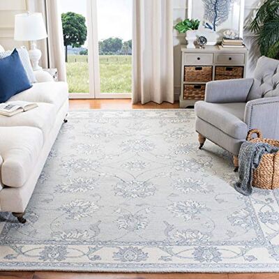 Safavieh Traditionell Teppich für Wohnzimmer, Esszimmer, Schlafzimmer Micro-Loop Collection, Kurzer Flor, Hellblau und Elfenbein, 244 X 305 cm Safavieh Traditionell Teppich für Wohnzimmer, Esszimmer, Schlafzimmer Micro-Loop Collection, Kurzer Flor, Hellblau und Elfenbein, 244 X 305 cm