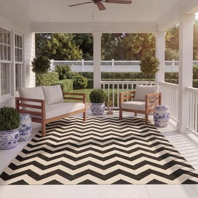 Safavieh Geometrisch Teppich für Wohnzimmer, Esszimmer, Schlafzimmer Courtyard Collection, Kurzer Flor, Schwarz und Beige, 201 X 290 cm Safavieh Geometrisch Teppich für Wohnzimmer, Esszimmer, Schlafzimmer Courtyard Collection, Kurzer Flor, Schwarz und Beige, 201 X 290 cm