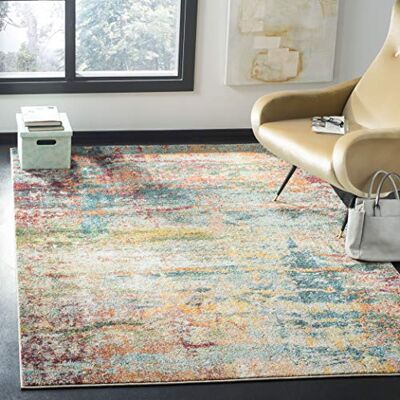 Safavieh Boho Teppich für Wohnzimmer, Esszimmer, Schlafzimmer Monaco Collection, Kurzer Flor, Blaugrün und Orange, 155 X 231 cm Safavieh Boho Teppich für Wohnzimmer, Esszimmer, Schlafzimmer Monaco Collection, Kurzer Flor, Blaugrün und Orange, 155 X 231 cm