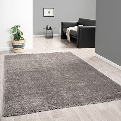 VIMODA Teppich Hochflor Super Soft Wohnzimmer Kinderzimmer flauschig weich modern grau schwarz Creme, Farbe:Grau, Maße:140x200 cm VIMODA Teppich Hochflor Super Soft Wohnzimmer Kinderzimmer flauschig weich modern grau schwarz Creme, Farbe:Grau, Maße:140x200 cm