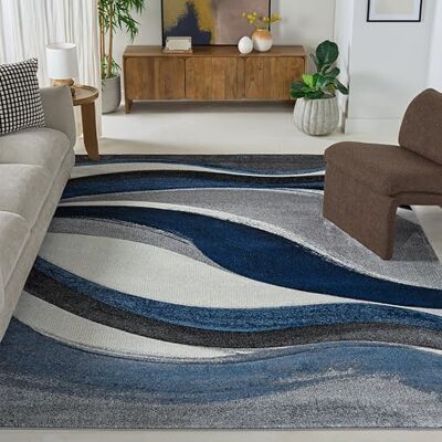 Safavieh Zeitgenössische Teppich für Wohnzimmer, Esszimmer, Schlafzimmer Hollywood Collection, Kurzer Flor, Grau und Blau, 244 X 305 cm Safavieh Zeitgenössische Teppich für Wohnzimmer, Esszimmer, Schlafzimmer Hollywood Collection, Kurzer Flor, Grau und Blau, 244 X 305 cm