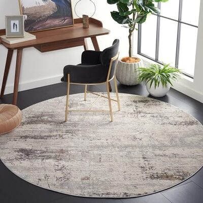 Safavieh Zeitgenössische Teppich für Wohnzimmer, Esszimmer, Schlafzimmer Amelia Collection, Kurzer Flor, Elfenbein und Grau, 201 X 201 cm Safavieh Zeitgenössische Teppich für Wohnzimmer, Esszimmer, Schlafzimmer Amelia Collection, Kurzer Flor, Elfenbein und Grau, 201 X 201 cm