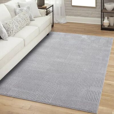 carpet city Teppich Kurzflor Wohnzimmer Grau 160x230 cm Rechteckig Geometrisch, Gestreift 3D-Effekt Moderne Teppiche Flachflor Schlafzimmer, Esszimmer carpet city Teppich Kurzflor Wohnzimmer Grau 160x230 cm Rechteckig Geometrisch, Gestreift 3D-Effekt Moderne Teppiche Flachflor Schlafzimmer, Esszimmer