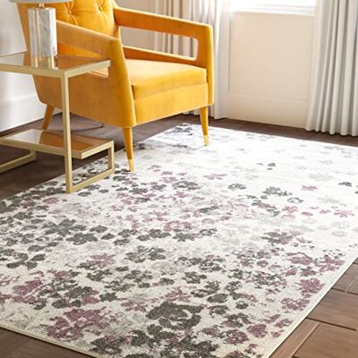 Safavieh Zeitgenössische Teppich für Wohnzimmer, Esszimmer, Schlafzimmer Adirondack Collection, Kurzer Flor, Elfenbein und Lila, 91 X 152 cm Safavieh Zeitgenössische Teppich für Wohnzimmer, Esszimmer, Schlafzimmer Adirondack Collection, Kurzer Flor, Elfenbein und Lila, 91 X 152 cm
