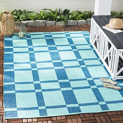 Safavieh Geometrisch Teppich für Wohnzimmer, Esszimmer, Schlafzimmer Recycled Plastic Collection, Kurzer Flor, Meer, 152 X 244 cm Safavieh Geometrisch Teppich für Wohnzimmer, Esszimmer, Schlafzimmer Recycled Plastic Collection, Kurzer Flor, Meer, 152 X 244 cm