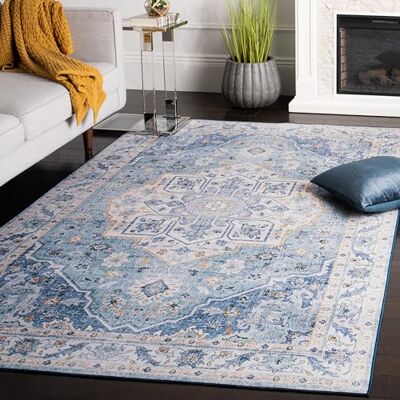 Safavieh Traditionell Teppich für Rug Ideal für stark frequentierte Bereiche Maschinenwaschbar und rutschfest Tucson Collection, Kurzer Flor, in Hellblau und Blau, 91 X 152 cm Safavieh Traditionell Teppich für Rug Ideal für stark frequentierte Bereiche Maschinenwaschbar und rutschfest Tucson Collection, Kurzer Flor, in Hellblau und Blau, 91 X 152 cm