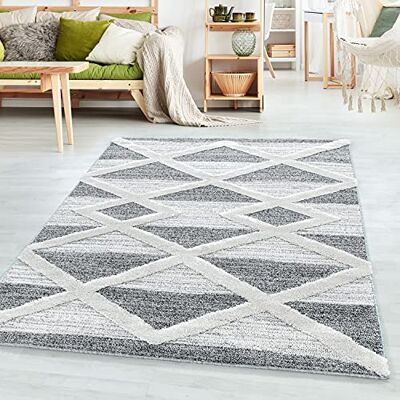 SIMPEX Teppich Rund 160 cm Creme Grau 3D Hoch-Tief Effekt Hochflor Skandi Stil Rauten Design Modern Weich Pflegeleicht großer runder Teppich für Wohnzimmer Esszimmer Schlafzimmer SIMPEX Teppich Rund 160 cm Creme Grau 3D Hoch-Tief Effekt Hochflor Skandi Stil Rauten Design Modern Weich Pflegeleicht großer runder Teppich für Wohnzimmer Esszimmer Schlafzimmer