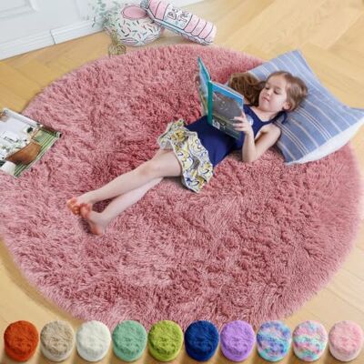 Amdrebio Flauschiger Runder Teppich für Schlafzimmer, Kinderzimmer, Mädchenzimmer, Schlafsaal Pelziger Plüschteppich, Niedliche Raumdekoration für Baby, 152 x 152 cm Amdrebio Flauschiger Runder Teppich für Schlafzimmer, Kinderzimmer, Mädchenzimmer, Schlafsaal Pelziger Plüschteppich, Niedliche Raumdekoration für Baby, 152 x 152 cm