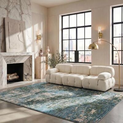 Safavieh Zeitgenössische Teppich für Wohnzimmer, Esszimmer, Schlafzimmer Madison Collection, Kurzer Flor, Grün und Türkis, 244 X 305 cm Safavieh Zeitgenössische Teppich für Wohnzimmer, Esszimmer, Schlafzimmer Madison Collection, Kurzer Flor, Grün und Türkis, 244 X 305 cm