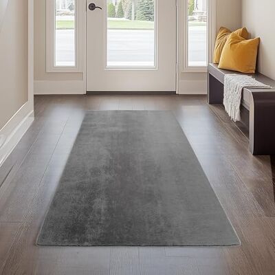 Carpetsale24 Kurzflor Teppich Läufer Flur 60 x 100 cm Grau Teppich Waschbar, rutschfest, Weich, modern einfarbig Design für Wohnzimmer, Schlafzimmer, Küche, Esszimmer Carpetsale24 Kurzflor Teppich Läufer Flur 60 x 100 cm Grau Teppich Waschbar, rutschfest, Weich, modern einfarbig Design für Wohnzimmer, Schlafzimmer, Küche, Esszimmer