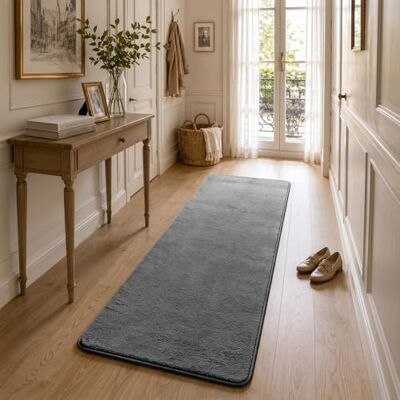 VOUNOT ® Teppich Wohnzimmer 60x180 cm, mit rutschfeste Rückseite & Antirutschmatte, Kuscheliger Kurzflor Flauschig Teppiche Gegend für Schlafzimmer Kinderzimmer Esszimmer, Anthracite VOUNOT ® Teppich Wohnzimmer 60x180 cm, mit rutschfeste Rückseite & Antirutschmatte, Kuscheliger Kurzflor Flauschig Teppiche Gegend für Schlafzimmer Kinderzimmer Esszimmer, Anthracite