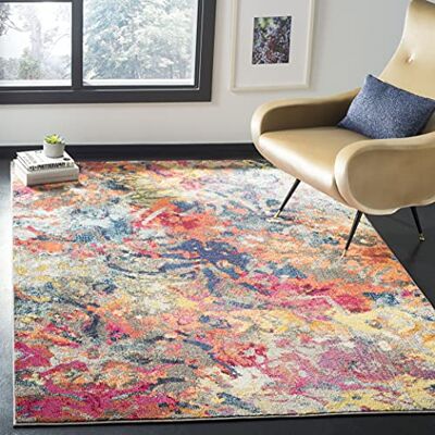 Safavieh Boho Teppich für Wohnzimmer, Esszimmer, Schlafzimmer Monaco Collection, Kurzer Flor, Blau und Orange, 155 X 231 cm Safavieh Boho Teppich für Wohnzimmer, Esszimmer, Schlafzimmer Monaco Collection, Kurzer Flor, Blau und Orange, 155 X 231 cm