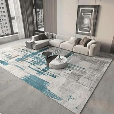 ART Wohnzimmer Teppich 120x150 cm Blau Weiss Abstrakt Design Mode Gestreift Teppiche für Wohnzimmer Schlafzimmer Esszimmer Flur Teppich Rechteckig Waschmaschinenfest ART Wohnzimmer Teppich 120x150 cm Blau Weiss Abstrakt Design Mode Gestreift Teppiche für Wohnzimmer Schlafzimmer Esszimmer Flur Teppich Rechteckig Waschmaschinenfest